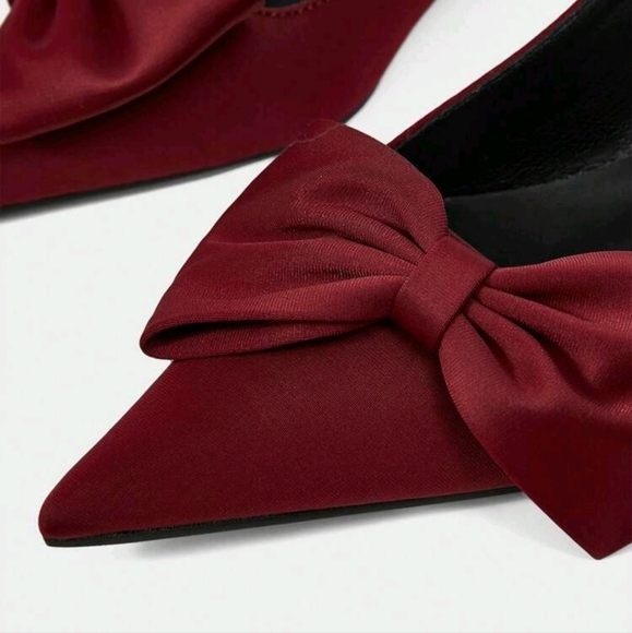 WOMEN ELEGANT BOWKNOT DECOR POINTED TOE WEDGE HEELS FOR CHRISTMAS - Picture 2 of 5